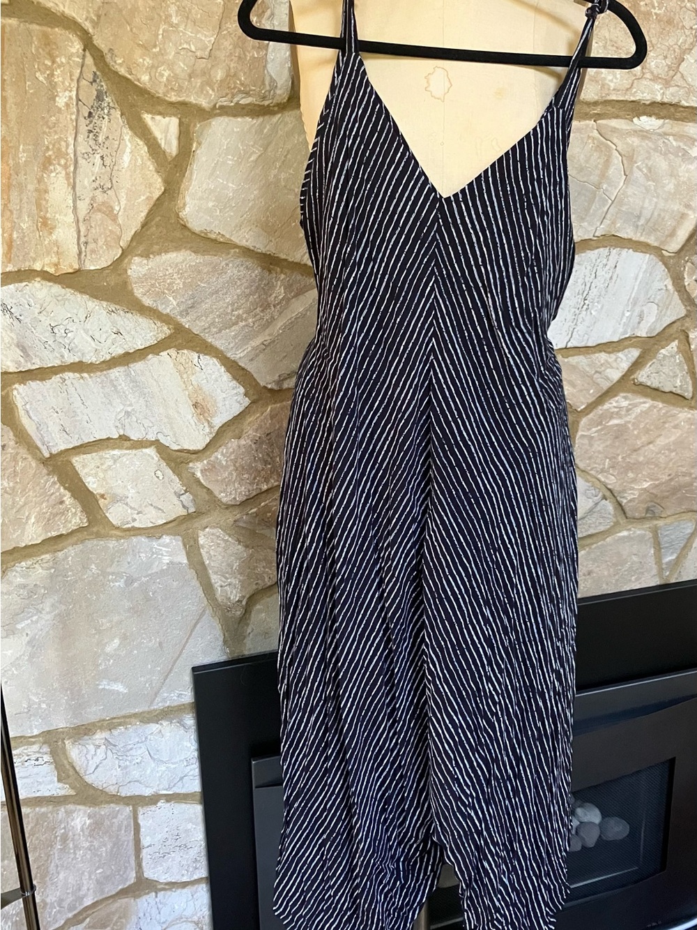 Black and White Striped V-Neck Jumpsuit